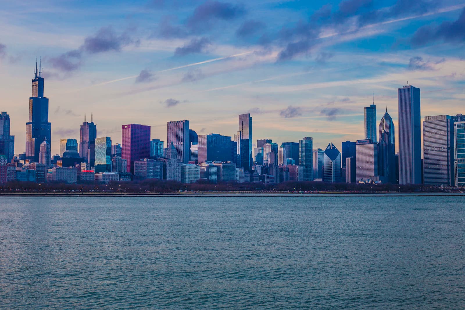 Chicago skyline across Lake Michigan, Illinois